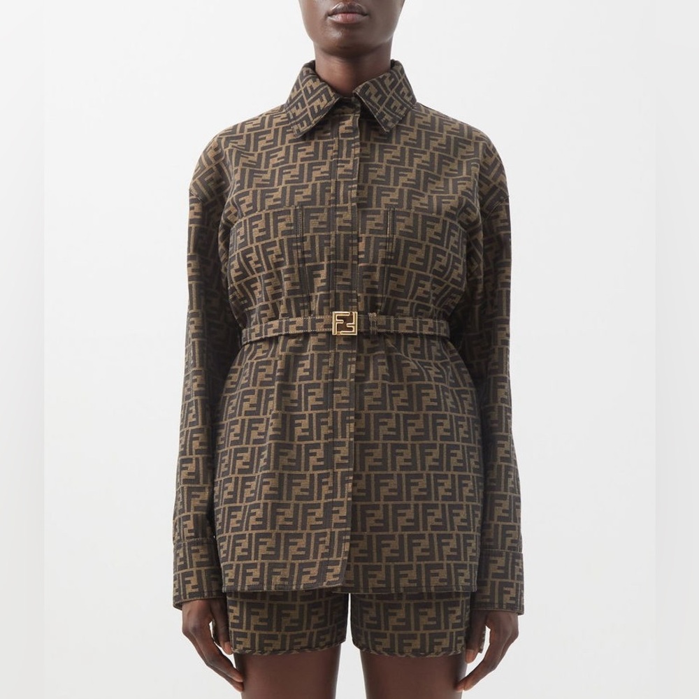 Fendi Go-to FF-jacquard Belted Canvas Jacket - Picture 2 of 10